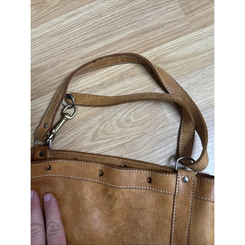 Vintage Tan Leather Bucket Cinch top Tote Bag